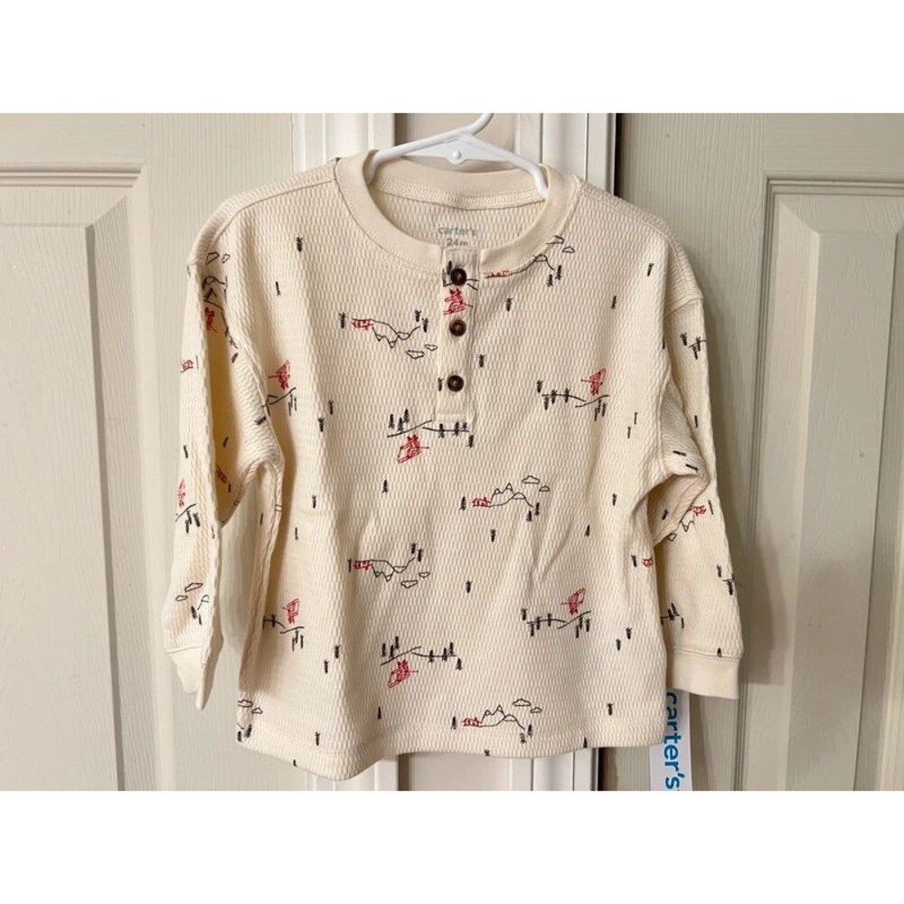 24 Months / 2T Henley Long Sleeve Waffle Shirt Ski Snow Winter Toddler Boy
